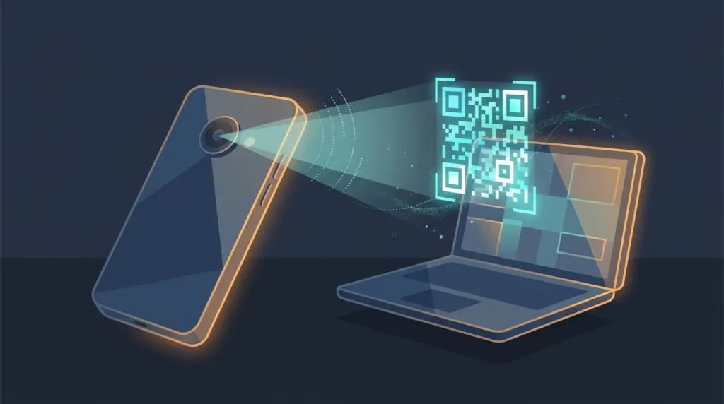 Phone scanning a QR code for instant text sharing
