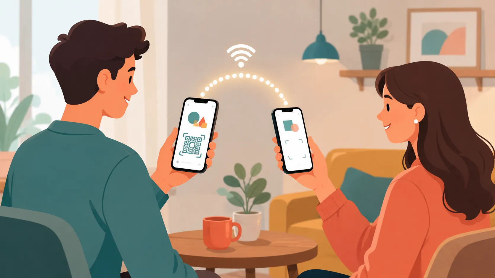 Person using a phone to share wifi password with a guest without saying it out loud