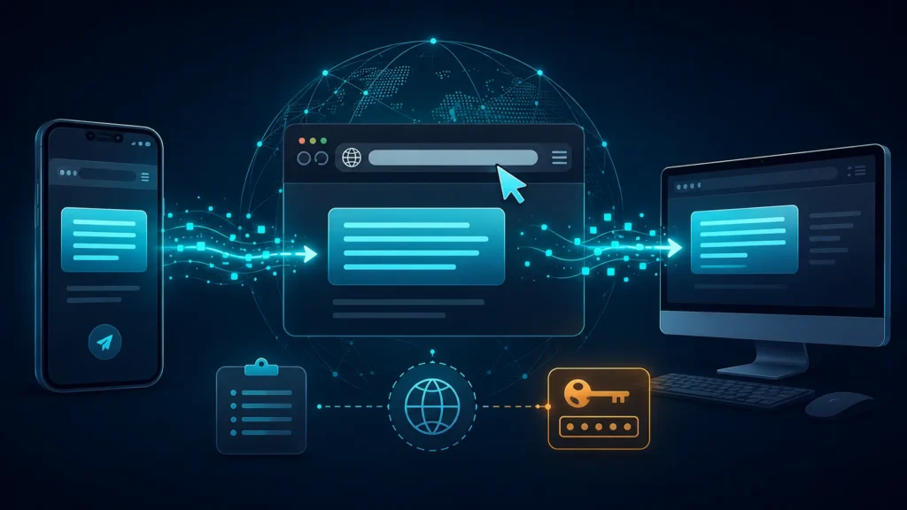 Transfer text online through a browser between two devices